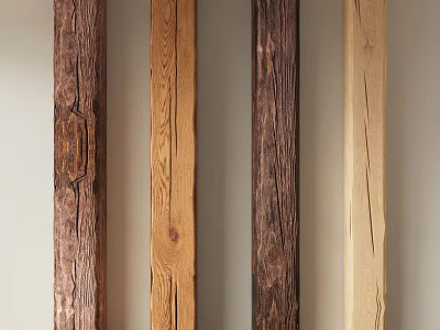 Multiple Tones Of Distressed Natural Solid Wood Beams For Rustic House Interior Design 3d model