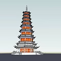 Chinese Traditional Multi tiered Pagoda with Ornamental Details Windows and Base Platform Railing