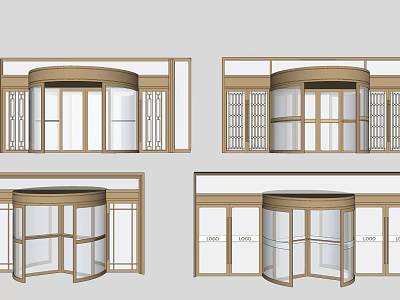 Wooden Frame Revolving Door Design With Glass Panels And Different Angles 3d model
