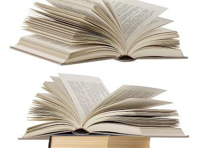 Open Books With Fanned Pages Displaying Text Content On Stack Of Books 3d model
