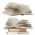 Open Books With Fanned Pages Displaying Text Content On Stack Of Books