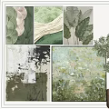 Abstract Paintings With Green Tones And White Black Accents In Interior Decor With Potted Plant