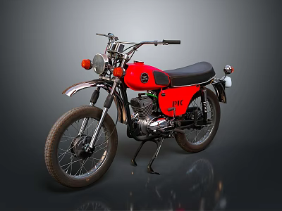 Red Classic Motorcycle With Black Seat Headlight And Spoked Wheels Design 3d model