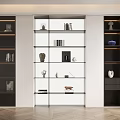 Modern Three Section Bookcase With Glass Doors Multiple Shelves Decorative Items And Books