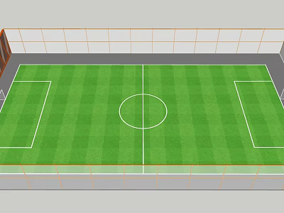 Soccer Field With Green Grass And White Boundary Lines Surrounded By Orange Fencing 3d model