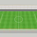 Soccer Field With Green Grass And White Boundary Lines Surrounded By Orange Fencing