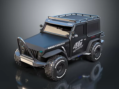 Black Off Road Vehicle With 4X4 Logo Roof Rack And Large Tires 3d model