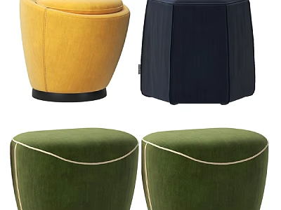 Colorful Velvet Stools in Yellow Navy Blue Green Round Modern Design 3d model