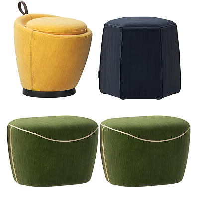 Colorful Velvet Stools in Yellow Navy Blue Green Round Modern Design 3d model