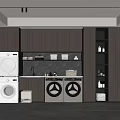 Modern Laundry Room Design With Stacked Washer Dryer And Dark Cabinets