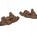 Traditional Wooden Sculptures Featuring Two Figures On Boat Shaped Base