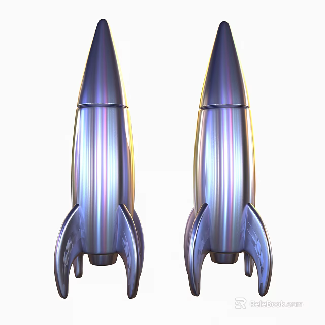 Two Metallic Shiny Rocket Weapons With Streamlined Design And Glossy Surface 3d model 