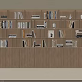 Modern Wooden Bookcase with Multiple Compartments Filled with Books and Decorative Items