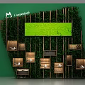 Green Background Wall With Wooden Strips Green Panel Wooden Frames Paper Cranes And Plants