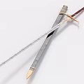 Two Crossed Swords with Silver Metallic Blades and Ornate Red Gold Handles on White Background
