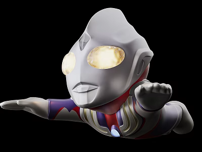 Ultraman Doll with Glowing Eyes Silver Head and Purple Red Stripes in Flying Pose 3d model