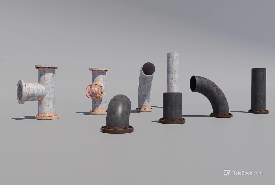 Industrial Equipment Displaying Different Metal Pipe Fittings Elbows and Valves for Pipeline Systems 3d model 
