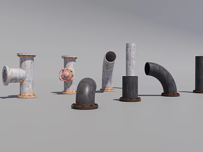 Industrial Equipment Displaying Different Metal Pipe Fittings Elbows and Valves for Pipeline Systems 3d model