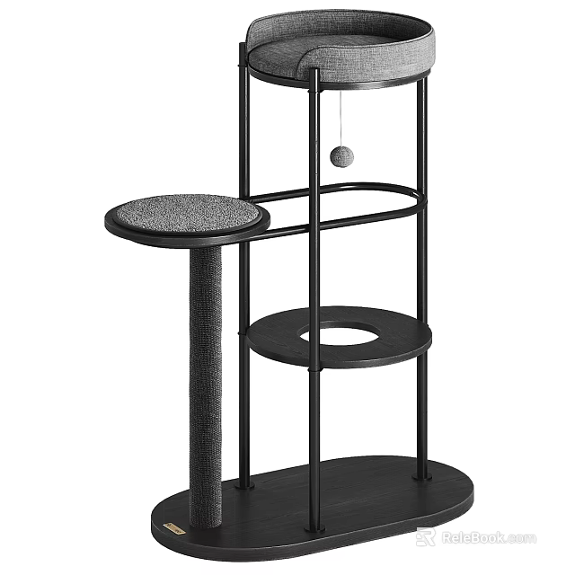 Sturdy Multi Level Cat Tree With Scratching Post And Hanging Toy For Pets 3d model 