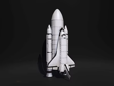 Detailed White Space Shuttle Scale Model With Boosters On Black Background 3d model