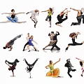 People Dancing in Various Dynamic Poses Across Different Dance Styles 3d model