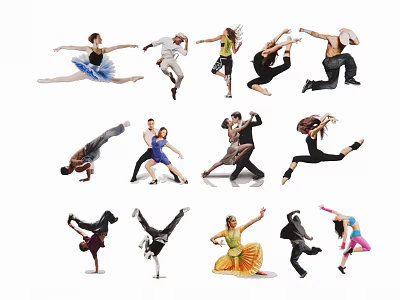 People Dancing in Various Dynamic Poses Across Different Dance Styles 3d model
