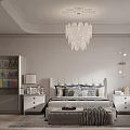 Elegant Bedroom Interior With Crystal Chandelier Bedside Tables Display Cabinet And Area Rug