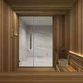 Luxury Marble Bathroom With Built In Solid Wood Sauna And Soft Warm Ambient Lighting Design