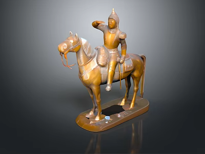 Traditional Man Riding Horse Bronze Statue With Historic Armor And Classic Posture 3d model