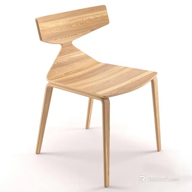 Modern Minimalist Wooden Single Chair With Sleek Curved Design And Natural Wood Grain 3d model 