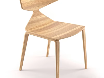 Modern Minimalist Wooden Single Chair With Sleek Curved Design And Natural Wood Grain 3d model