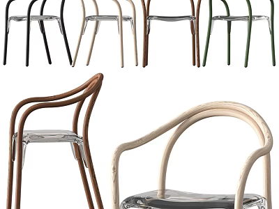 Modern Leisure Chairs With Transparent Seats And Colorful Frames In Brown Beige Green 3d model