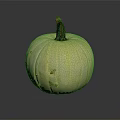 Fresh Yellow Pumpkin with Green Stem on Black Background and Shiny Reflection 3d model