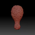 Chicken Drumstick Shaped Art Installation with Red White Texture on White Platform and Gray Reflection 3d model