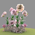 Beautiful Floral Arrangement With Pink And Light Pink Flowers Green Leaves On Green Grass