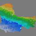 Colorful 3D Topographic Map Showing Elevation Changes With Layered Colors
