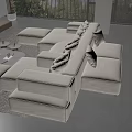 Modern Beige L-shaped Sofa Coffee Table Set with Round Table Wooden Accents and Green Plant
