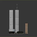 Cartoon Scene of 3D Twin Towers with Surrounding Buildings in Miniature Cityscape