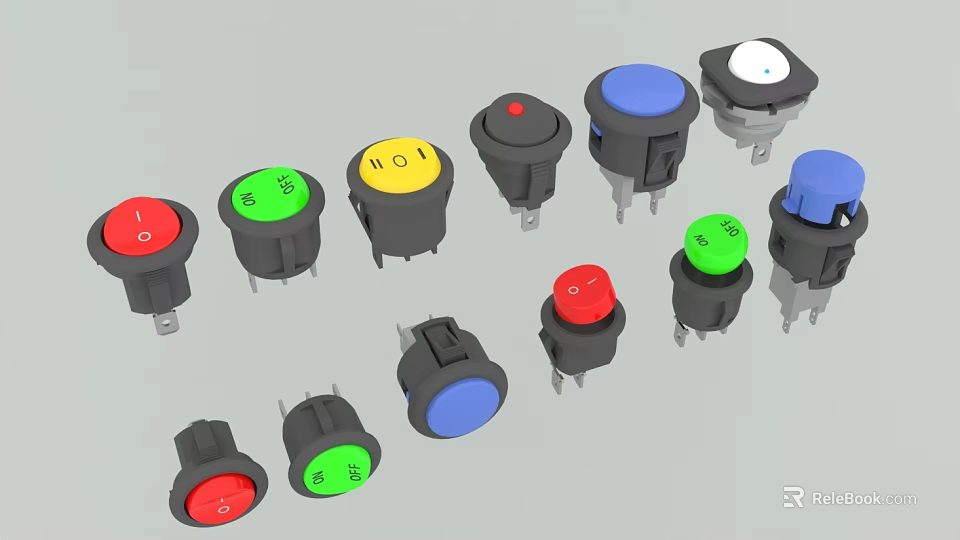 Various Colored Control Buttons With Different Shapes And Sizes For Devices 3d model 