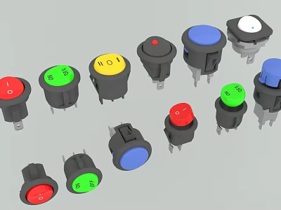 Various Colored Control Buttons With Different Shapes And Sizes For Devices 3d model