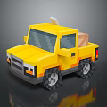Yellow Pixel Art Toy Truck With Package In Bed On Dark Background Surface