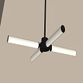 Modern Chandelier Design With White Elongated Tubes And Black Connector Hanging From Ceiling