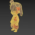 3D Animated Game and Movie Character With Double Buns Red Ribbons and Red Gold Outfit