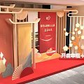 Chinese Traditional Photo Check-in Spot With Red Backdrop Screen Fans And Plum Blossom Tree