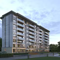 Modern Multi Storey Residential Building With Balconies Lush Greenery And Surrounding Trees