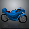 Blue Motorcycle With Low Poly Design Red Seat Transparent Windshield Modern 3D Rendering 3d model