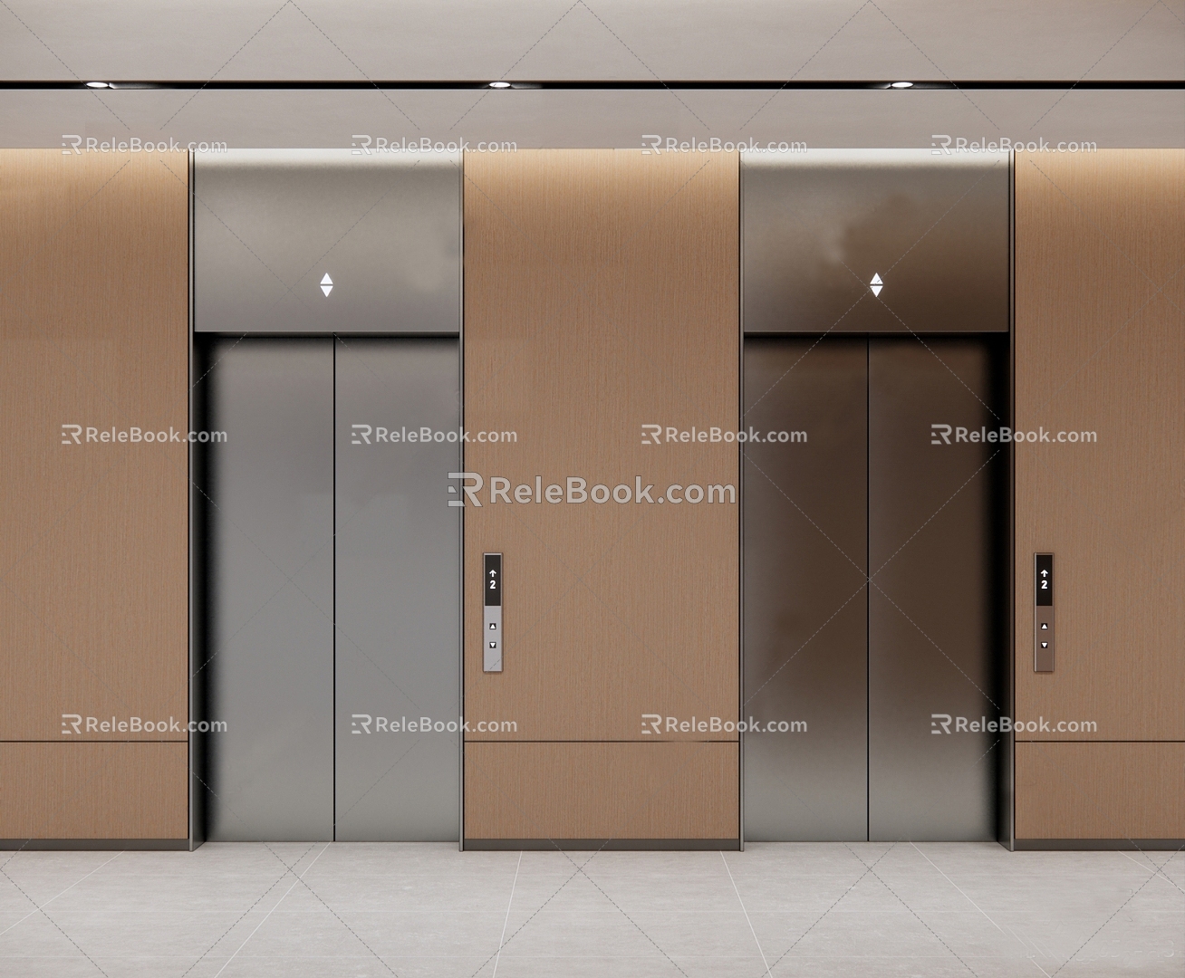 Office building elevator hall elevator door fire hydrant core tube 3d model