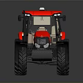 Red Tractor Agricultural Vehicle With Large Black Wheels Cabin Windshield And Beige Seats