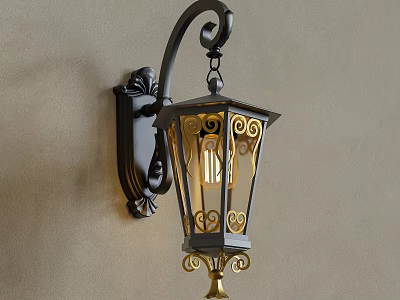 Ornate Vintage Style Wall Lamp With Metal Bracket And Glass Shade 3d model