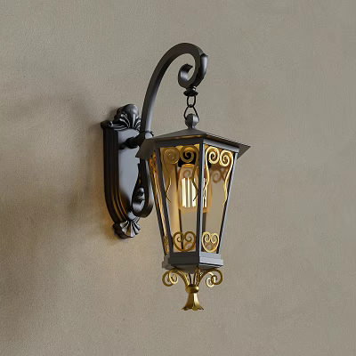 Ornate Vintage Style Wall Lamp With Metal Bracket And Glass Shade 3d model